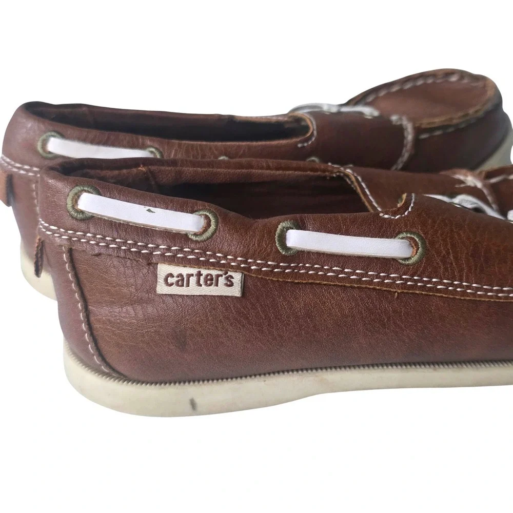 Carters Boys Ian-Cy Brown Faux Leather Boat Shoes Loafers Size 2 US 33 EUR‎